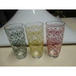 3 drinkglazen 14 cm rood groen geel jaren 70 design retro