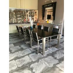 Tuinset Vivaldi marmeren tafelblad en rvs stoelen 304x100cm