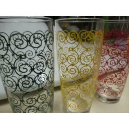 3 drinkglazen 14 cm rood groen geel jaren 70 design retro