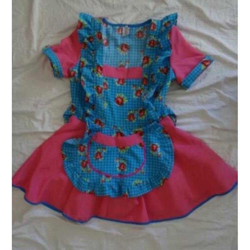 Leuke blauw/roze/groen gebloemd POETSDAME/SCHOONMAKER jurk