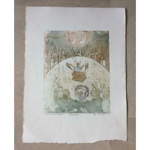 3 aparte kleurenetsen gemonogrammeerd AV zonder lijst