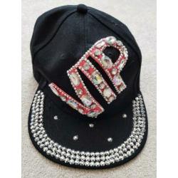 Zwart vip pet petten dames feest steentjes accessoires