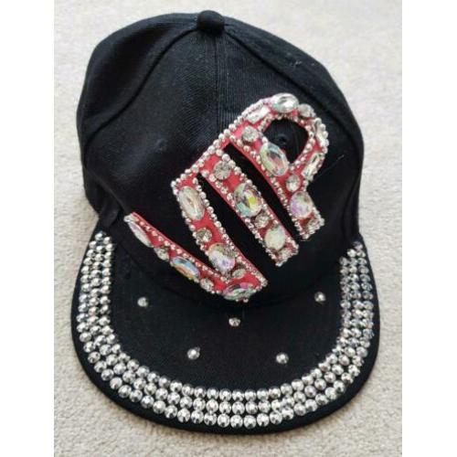 Zwart vip pet petten dames feest steentjes accessoires