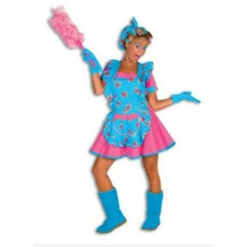 Leuke blauw/roze/groen gebloemd POETSDAME/SCHOONMAKER jurk