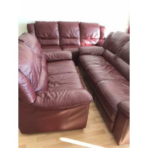 Lederen bankstellen 3+3+2 Bordeauxrood