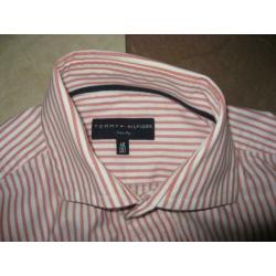 mooi zgan rood/wit gestreept overhemd, Tommy Hilfiger, mt 40