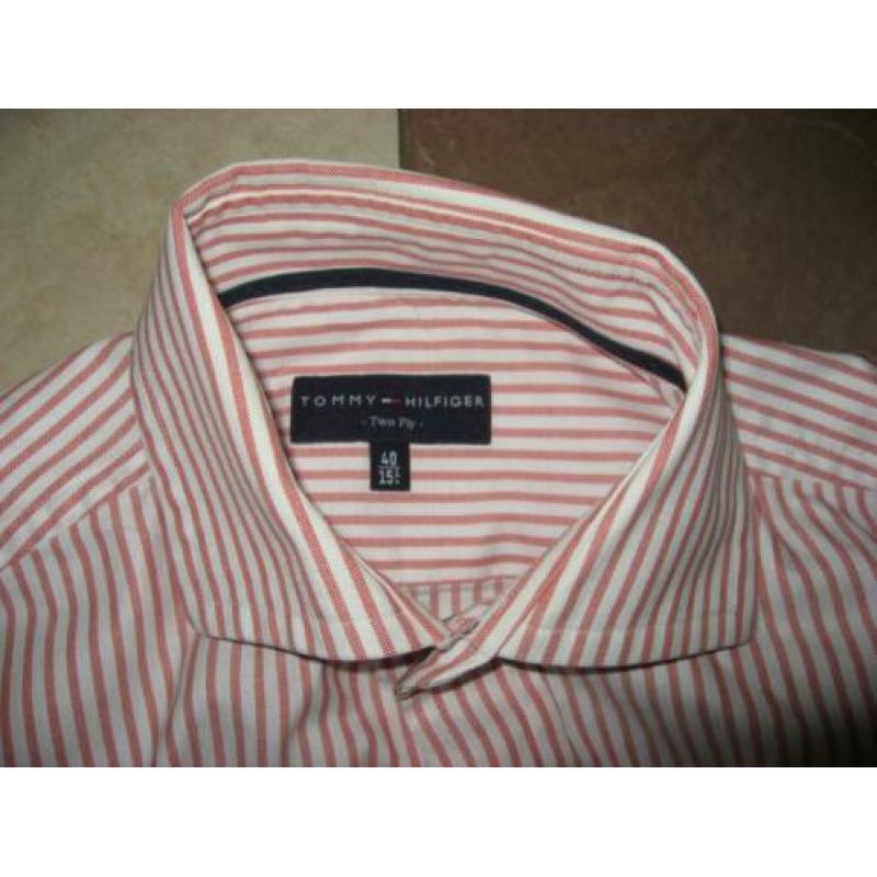 mooi zgan rood/wit gestreept overhemd, Tommy Hilfiger, mt 40