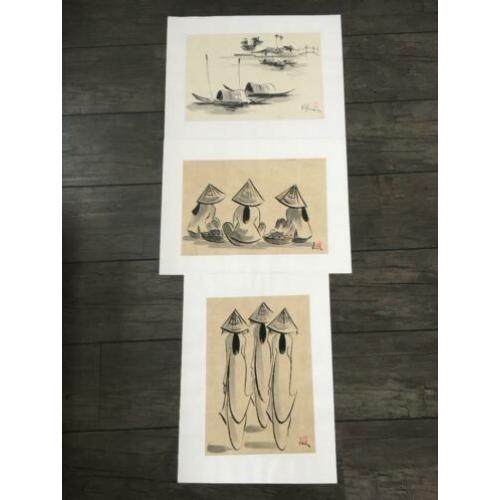 A018 Originele tekeningen uit Vietnam op rijstpapier Mekong