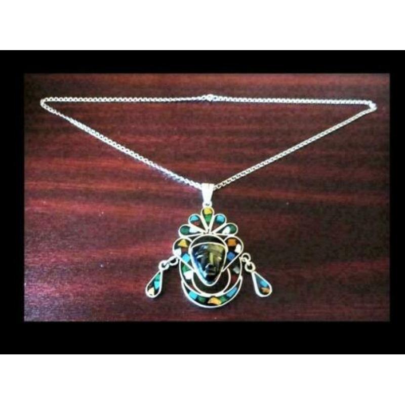 Zilveren Mexicaanse Collier Bijzonder Hanger Obsidiaan Steen