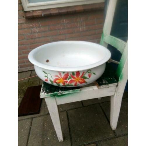 Grote antieke emaille schaal zie foto's