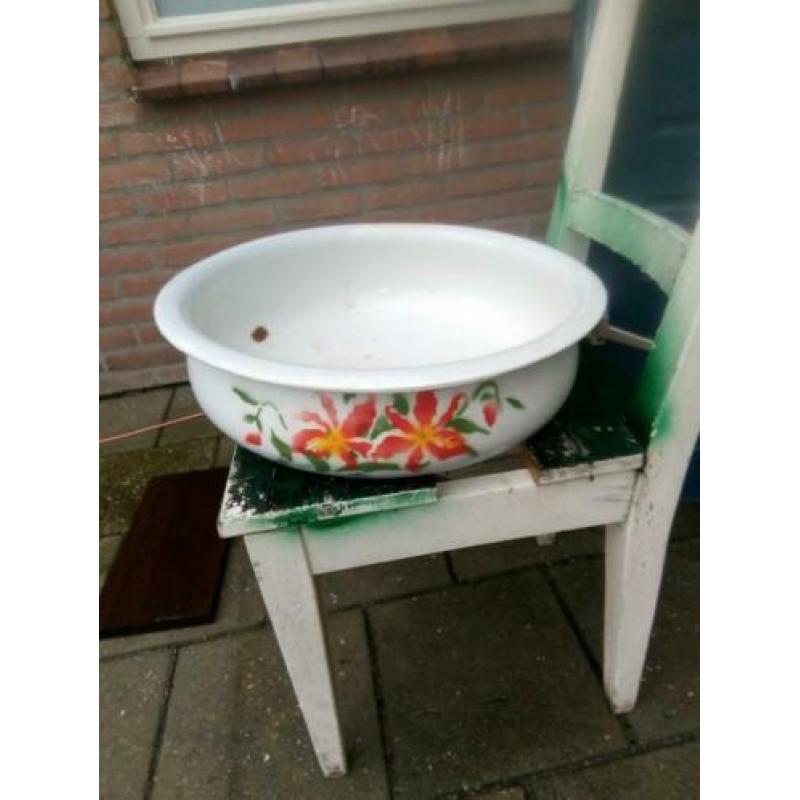 Grote antieke emaille schaal zie foto's