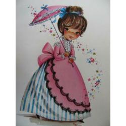 Vintage kaart - Meisje met parasol