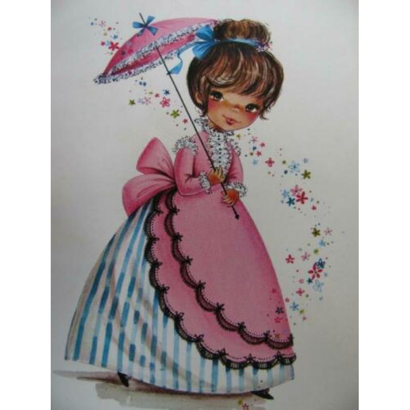 Vintage kaart - Meisje met parasol