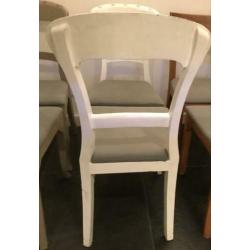 Brocante stijl stoelen teakhout 4x wit en taupe kleur