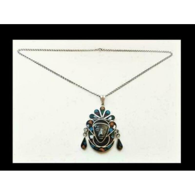 Zilveren Mexicaanse Collier Bijzonder Hanger Obsidiaan Steen