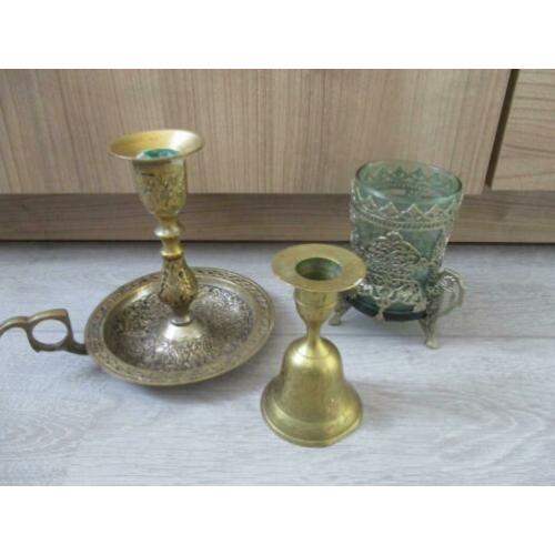 vintage kandelaar/ tafelbel/handbel bewerkt