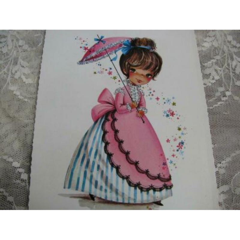 Vintage kaart - Meisje met parasol