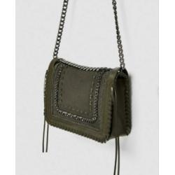 Zgan khaki Zara chain leren tas