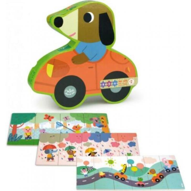 3 houten puzzels in mooie vormdoos van VILAC ---> SALE!