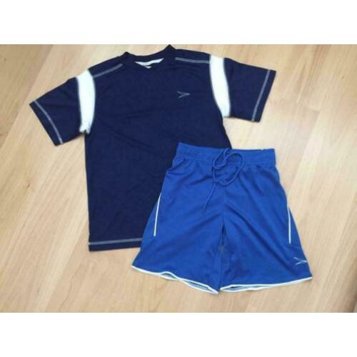 Set Blauw / wit sport gym shirt + gym broek mt 140 OSAGA