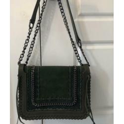 Zgan khaki Zara chain leren tas