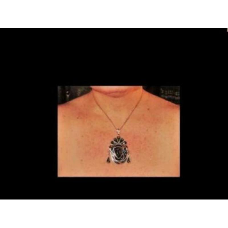 Zilveren Mexicaanse Collier Bijzonder Hanger Obsidiaan Steen