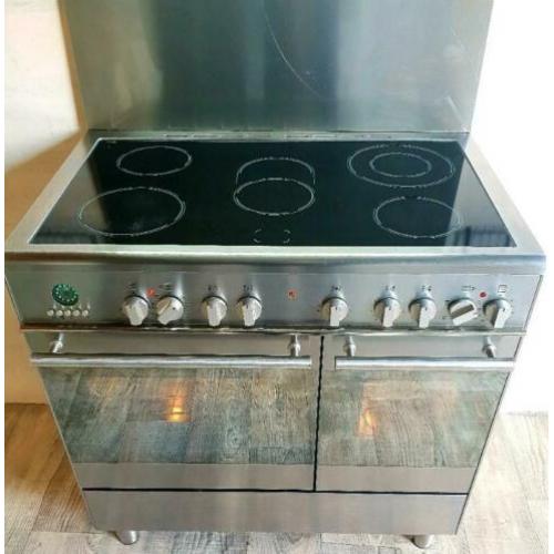 Zeer nette staat Rvs M-system Fornuis met dubbele oven 90 cm