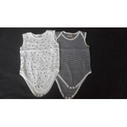 * 2 rompers sterren en strepen Bambino mouwloos, mt 74 *