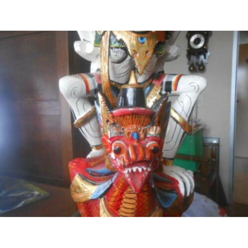 5296 Groot Polychrome houten beeld van Vishnu 76 cm