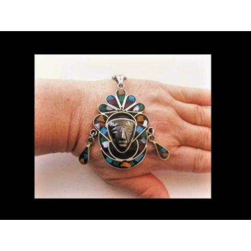 Zilveren Mexicaanse Collier Bijzonder Hanger Obsidiaan Steen