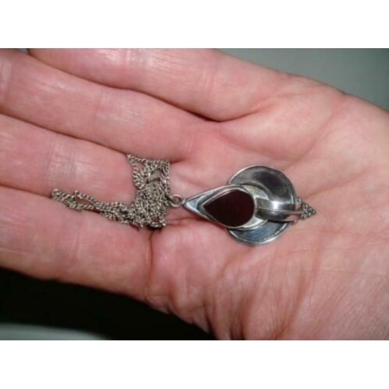 Vintage zilveren hanger kettinghanger carneool