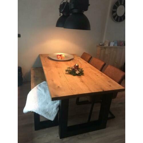 Eiken eettafel x of u poot