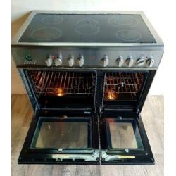 Zeer nette staat Rvs M-system Fornuis met dubbele oven 90 cm