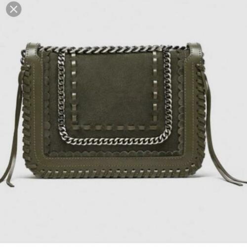 Zgan khaki Zara chain leren tas