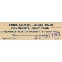 1962 kaartje Reserved Seat boot trein UK