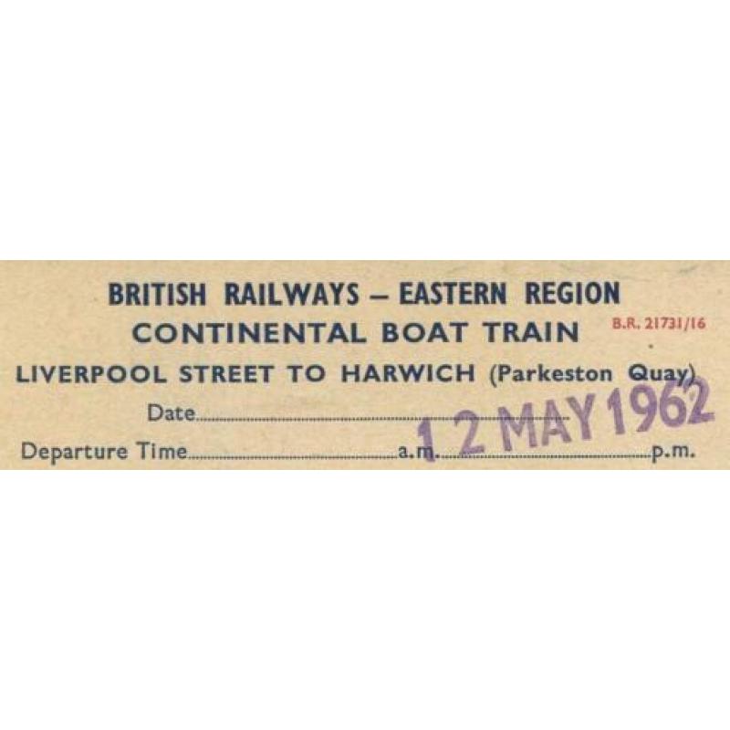 1962 kaartje Reserved Seat boot trein UK