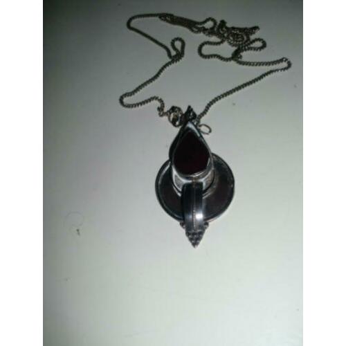 Vintage zilveren hanger kettinghanger carneool