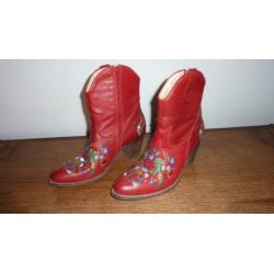 half hoge laarsjes, rood, leer, stoer, laars