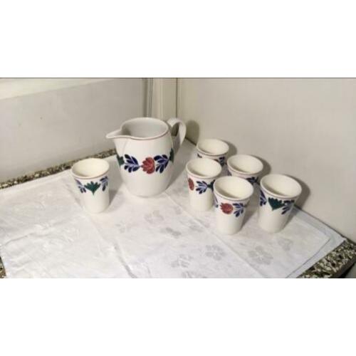 Melkkan met 6 bekers, soc ceramique, boerenbont