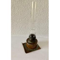 Antiek Klein koperen Olielampje 24 cm hoog