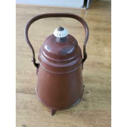 Antiek emaille doofpot/kolenkit met porselein knop