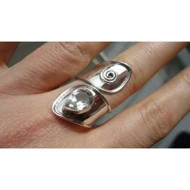 925 zilver ring witte topaas maat verstelbaar 17 18 - Vanoli