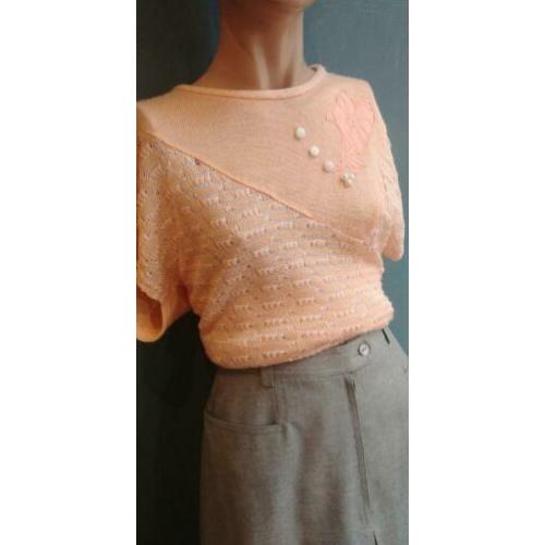 Vintage zomer trui ( 80s) in zachte perzikkleur ( MT M)