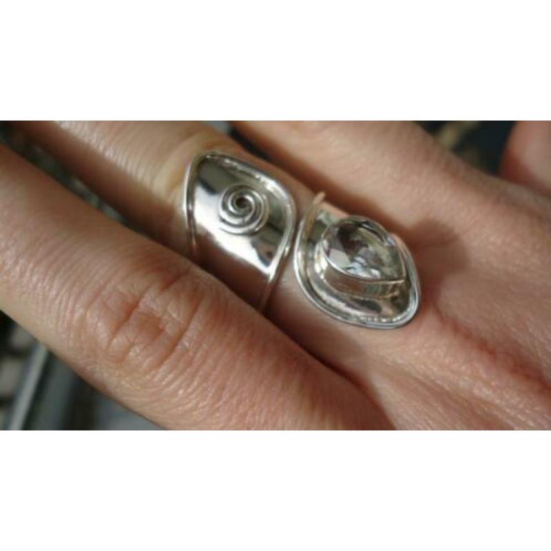 925 zilver ring witte topaas maat verstelbaar 17 18 - Vanoli