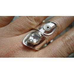 925 zilver ring witte topaas maat verstelbaar 17 18 - Vanoli