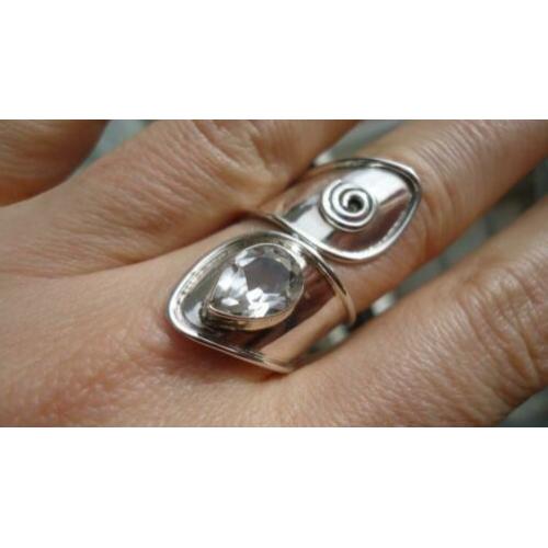 925 zilver ring witte topaas maat verstelbaar 17 18 - Vanoli