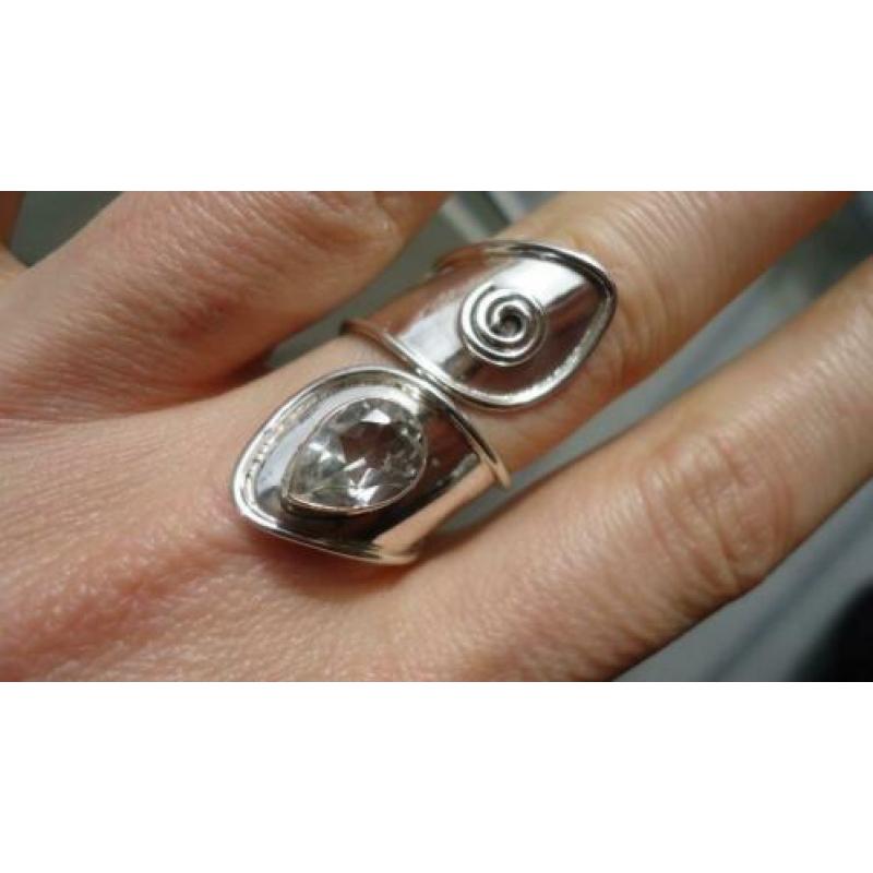 925 zilver ring witte topaas maat verstelbaar 17 18 - Vanoli