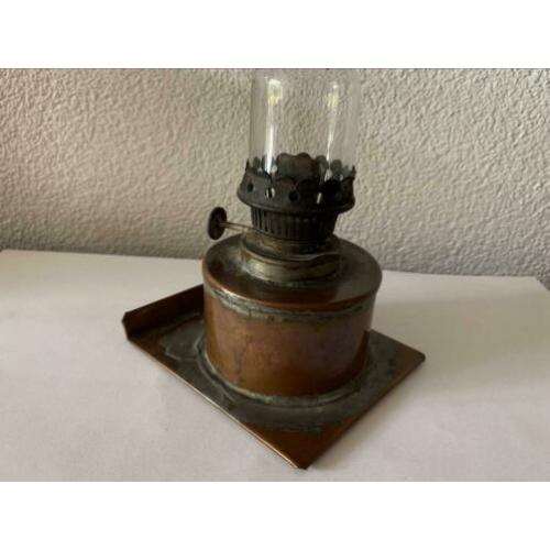 Antiek Klein koperen Olielampje 24 cm hoog