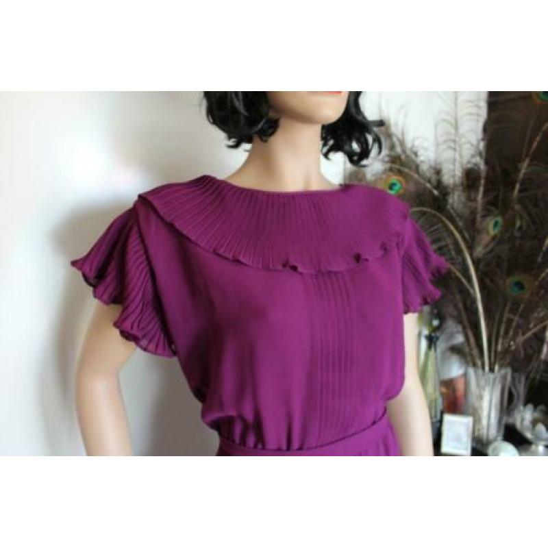 Vintage maxidress met plissé kraag L ~ Vintage Selection