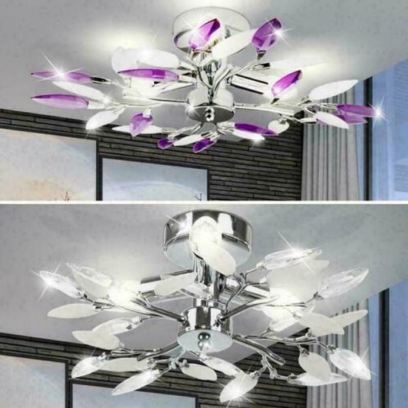 Woonkamer plafondlamp designlamp eetkamer paars wit blad